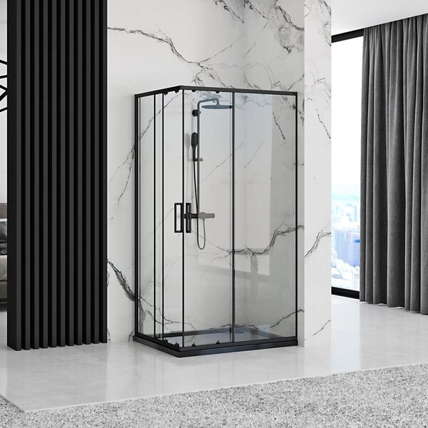 Rea Punto Black Mat, cabină de duș cu ușă glisantă 80 (uşă) x 100 (uşă) x 190 cm, sticlă transparentă de 5 mm, profil negru, REA-K4806