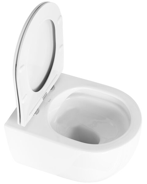 Rea Oliver, Vas de toaletă montat pe perete fără margine cu scaun de toaletă cu cădere lentă, alb, REA-C6509
