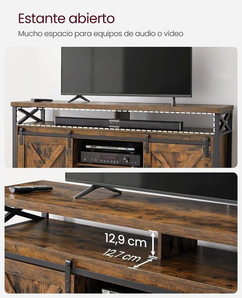 Comoda TV Vasagle, Model Castillo, 147x40x76 cm, Maro/Negru