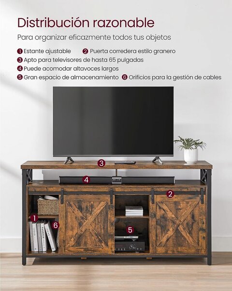 Comoda TV Vasagle, Model Castillo, 147x40x76 cm, Maro/Negru