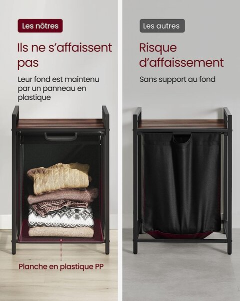 Cos de rufe, Vasagle, Maro-Negru, 50x33x76 cm