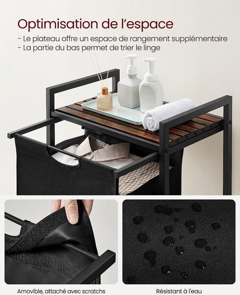 Cos de rufe, Vasagle, Maro-Negru, 50x33x76 cm