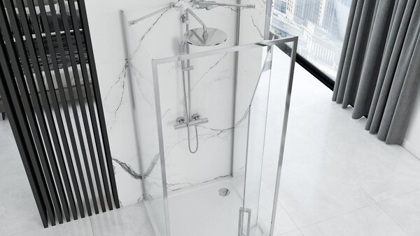 Rea Rapid Swing, cabină de duș cu 3 pereți 100 (uşă) x 100 (perete) x 100 (perete) x 195 cm, sticlă transparentă de 6 mm, profil cromat, KPL-09123