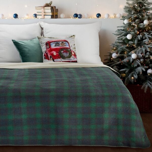 Pătură verde de Crăciun în carouri Lăţime: 200 cm | Lungime: 220 cm