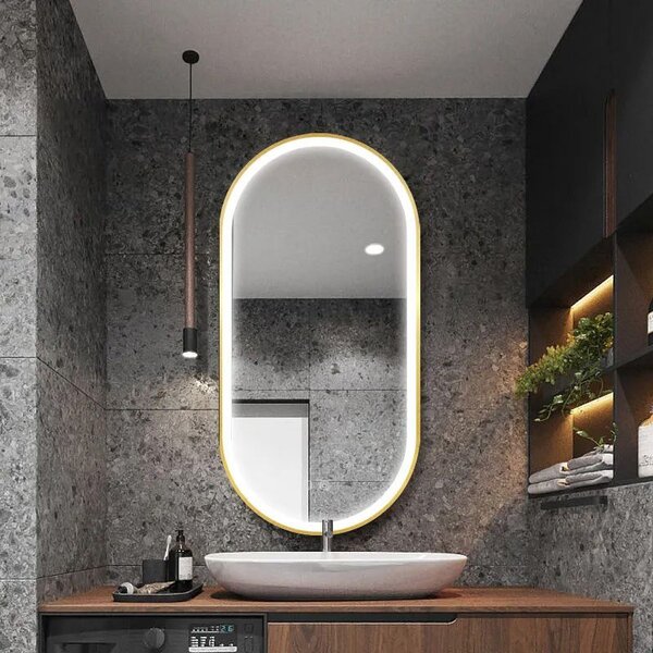 Oglindă LED OVL 50x100cm Brush Gold