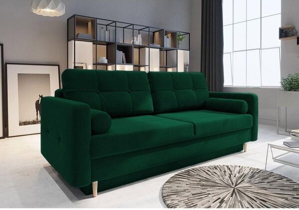 Canapea extensibila cu lada de depozitare Palermo Verde 220x100 cm