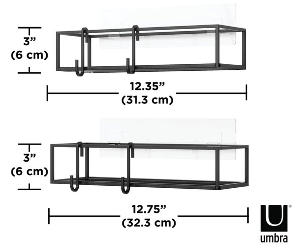 Rafturi pentru baie negre 2 buc. autoadezive din oțel Cubiko – Umbra
