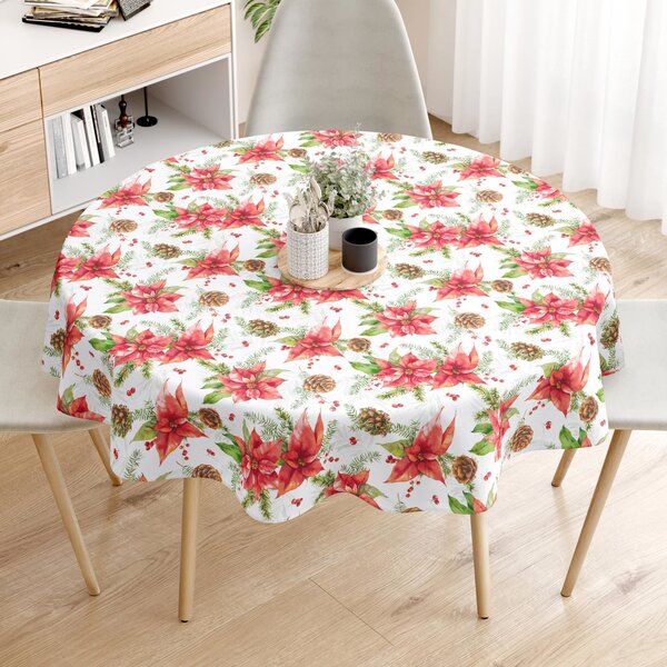 Goldea față de masă decorativă loneta - crăciunița - rotundă Ø 140 cm