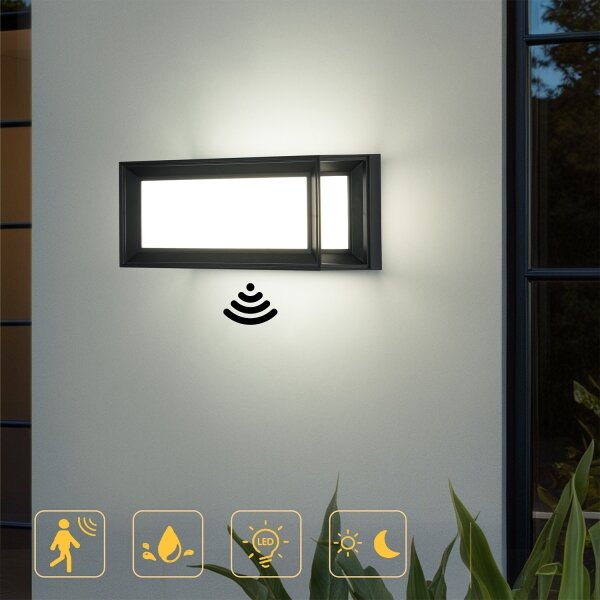 Brilagi - Aplică LED de exterior cu senzor PARKER, 12W/230V, negru, IP44