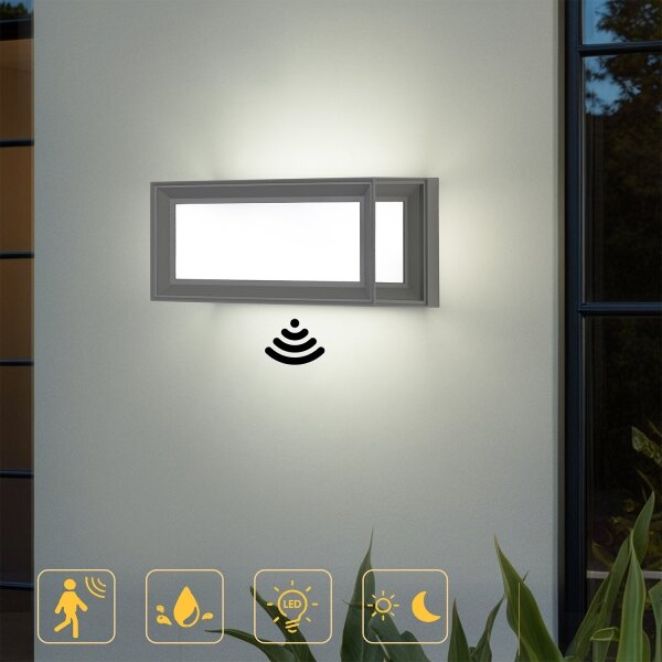 Brilagi - Aplica LED de exterior cu senzor PARKER, 12W, 230V, gri, IP44