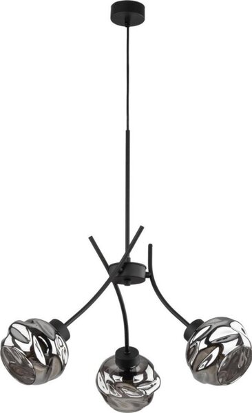 Lustră suspendată pe cablu ZULIA, 3xE27/15W/230V, negru/negru fumuriu