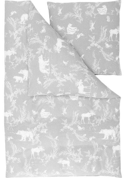 Lenjerie de pat din flanel Westwing Collection Animal Toile, 155 x 220 cm, gri