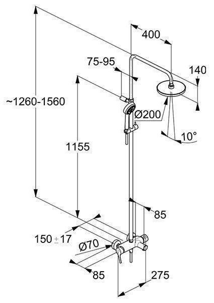 Coloana dus cu baterie si termostat Kludi Logo Dual Shower, cu pipa cada