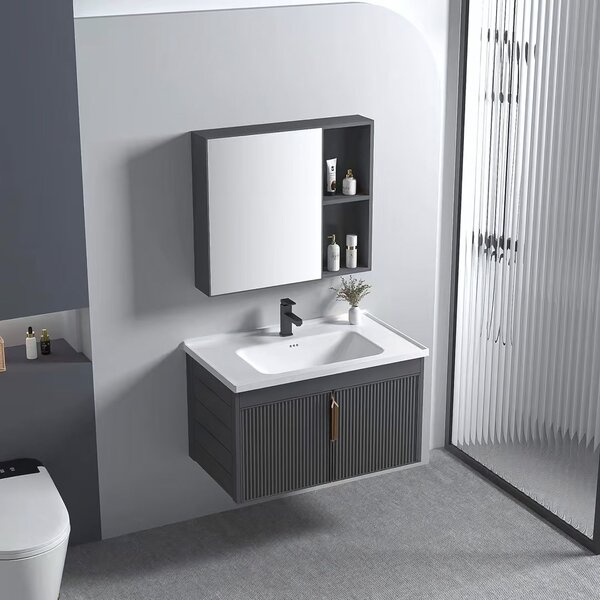 Rea Astor, set de mobilier de baie cu lavoar 60cm, gri mat, REA-M0004