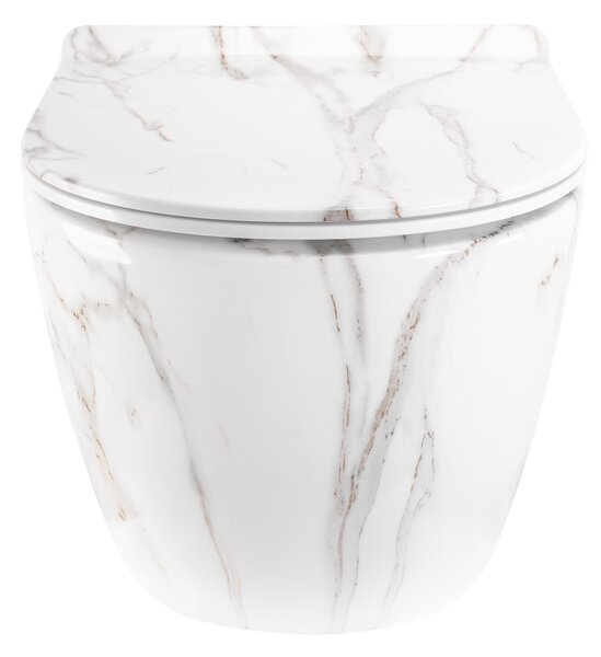 Rea Carter Tornado, vas de toaletă suspendat 49x37x35 cm + capac WC, imitație de piatră - Aiax Shiny, REA-C6390