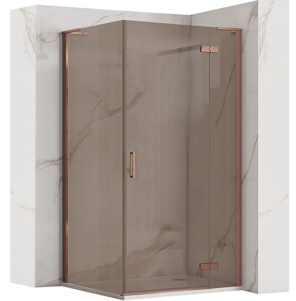 Rea Hugo, cabină de duș cu 1 aripă 80 (ușă) x 80 (perete) x 200 cm, sticlă gri 6 mm, profil cupru, KPL-K6964