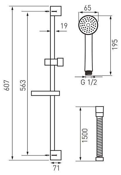 Set para de dus, Ferro, Simpla, cu bara, suport culisant si furtun, crom