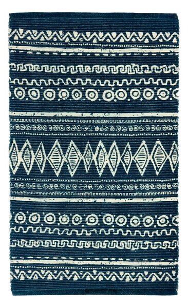Covor din bumbac Webtappeti Ethnic, 55 x 140 cm, albastru-alb