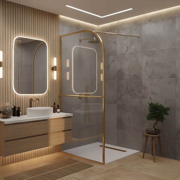 Rea Sky, Paravan de duș walk-in 100x200 cm, auriu mat, REA-K4330