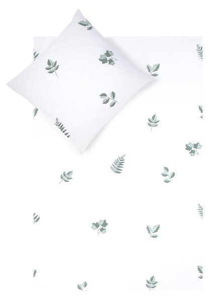 Lenjerie de pat din flanel Westwing Collection Fraser, 155 x 220 cm, alb-verde