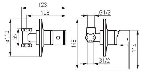 Set de dus igienic, Ferro, Algeo, cu baterie ingropata, crom