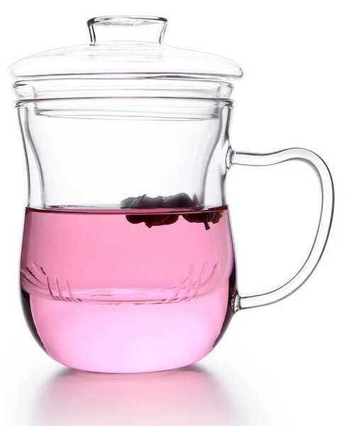 Cana din Sticla borosilicata cu Infuzor si capac din sticla, 350 ML