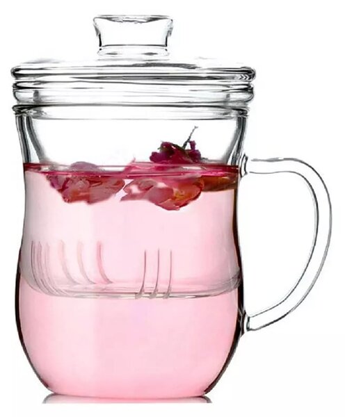 Cana din Sticla borosilicata cu Infuzor si capac din sticla, 350 ML