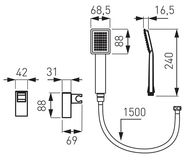 Set para de dus, Ferro, Sinus, cu suport si furtun, crom