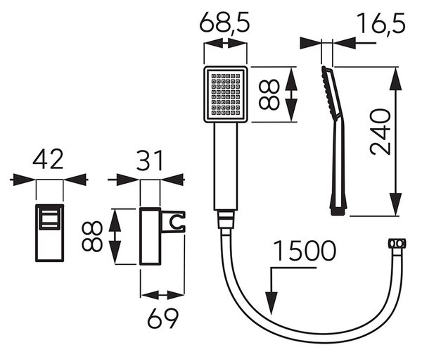 Set para de dus, Ferro, Sinus, cu suport si furtun, negru mat
