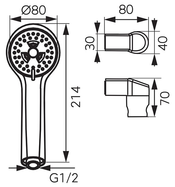 Set para de dus, Ferro, Sole, 3 jeturi, cu suport si furtun, crom