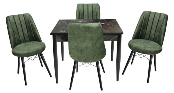 Set masă fixă Deco Negru Marmorat cu 4 scaune Apollo Verde