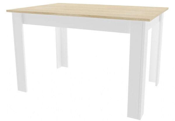 Masa de sufragerie alba cu blat in decor stejar sonoma, MADO 120x80