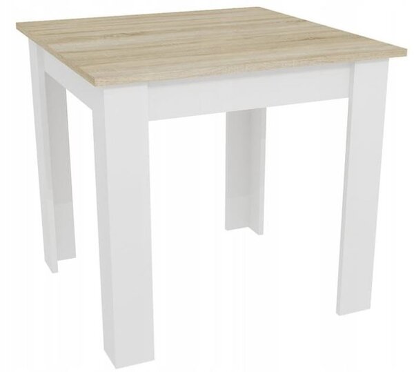 Masa de sufragerie alba cu blat in decor stejar sonoma, MADO 80x80