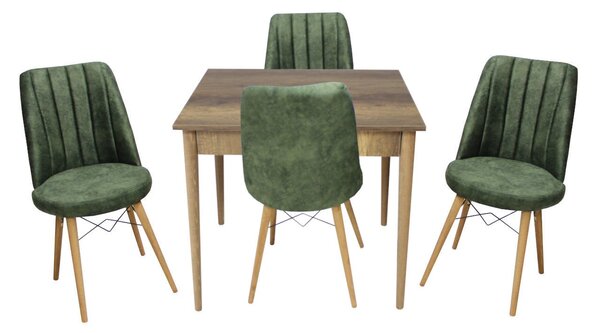 Set masă fixă Deco Nuc cu 4 scaune Apollo Verde
