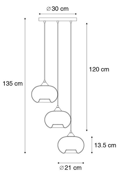 Lampă suspendată inteligentă neagră cu sticlă fumurie inclusiv 3 Wifi P45 - Busa
