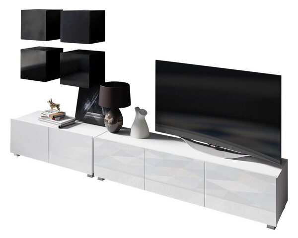 Set de living Remus XVIII, Alb, Alb lucios, Negru, Negru lucios, PAL laminat, 62 kg