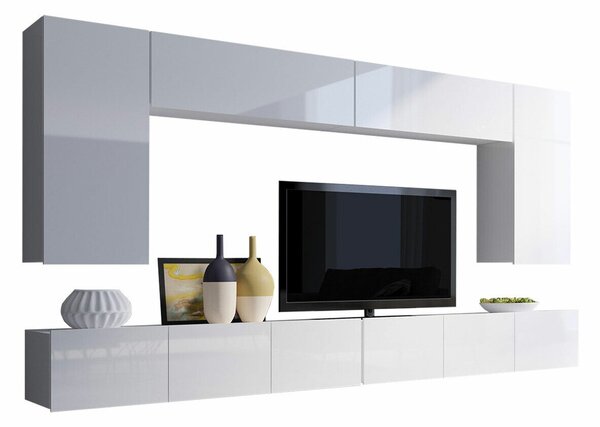 Set de living Remus XIII, Alb, Alb lucios, PAL laminat, 116 kg
