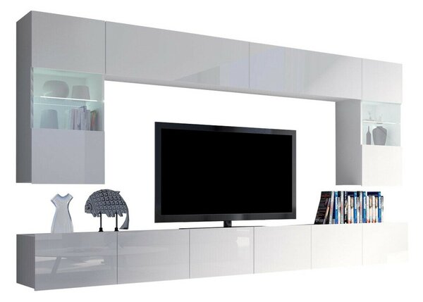 Set de living Remus I, Alb, Alb lucios, PAL laminat, Sticlă călită, 122 kg