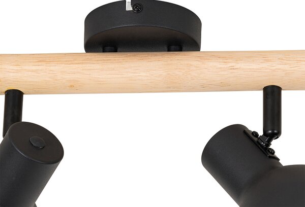 Spotlight rustic negru cu lemn 4 lumini - Flint