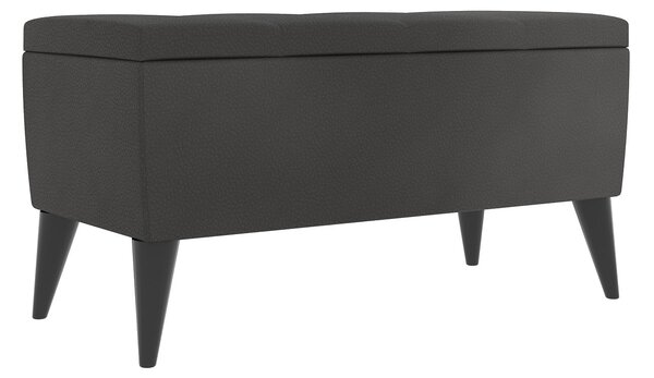 Bancheta haaus Mera, cu spatiu depozitare, Negru, tapiterie mixta cu piele naturala, 80 x 37 x 42 cm