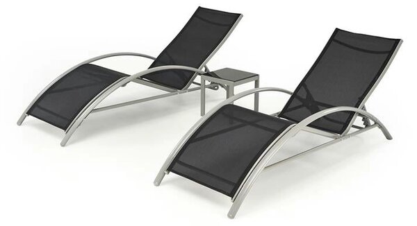 Set gradina EMBOLO, negru/gri, metal/panza, cu masuta si 2 sezlonguri