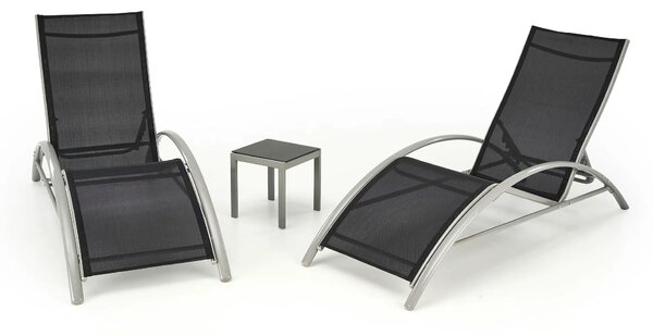 Set gradina EMBOLO, negru/gri, metal/panza, cu masuta si 2 sezlonguri