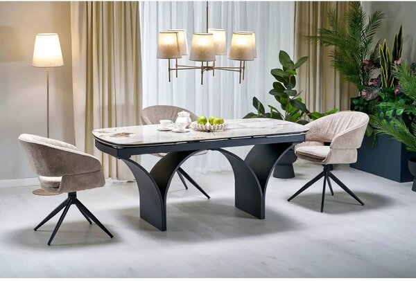 Masa extensibila ALTER, bej/negru, ceramica/sticla/metal, 180/260x90x7