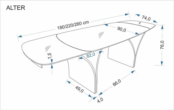 Masa extensibila ALTER, bej/negru, ceramica/sticla/metal, 180/260x90x7