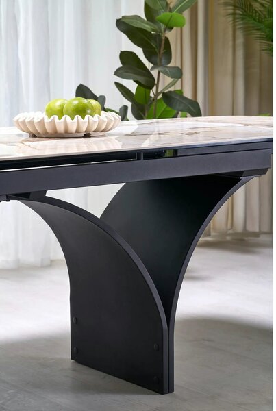 Masa extensibila ALTER, bej/negru, ceramica/sticla/metal, 180/260x90x7
