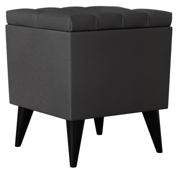 Taburet haaus Troia, cu spatiu depozitare, Negru, tapiterie mixta cu piele naturala, 40 x 40 x 46 cm