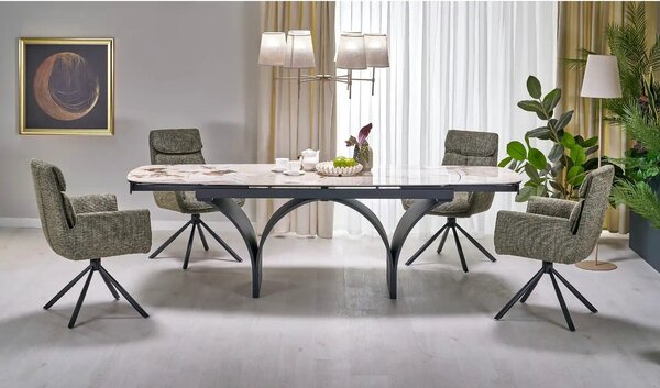 Masa extensibila ALTER, bej/negru, ceramica/sticla/metal, 180/260x90x7