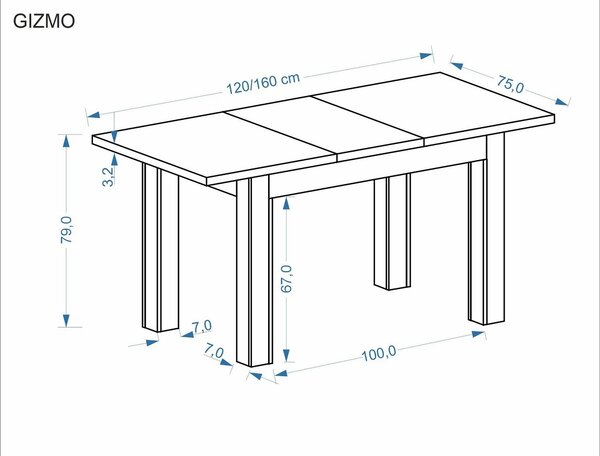 Masa extensibila GIZMO, stejar artisan, PAL laminat, 120/160x75x79 cm