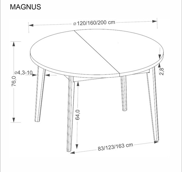 Masa extensibila MAGNUS, stejar natural, PAL laminat/furnir, 120/200x1