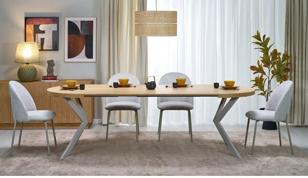 Masa extensibila PERONI, stejar/casmir, PAL laminat/otel, 100/250x100x